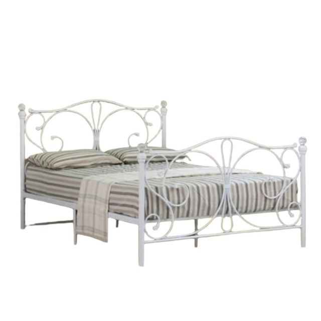 3ft Single Metal Bed Frame With Crystal Finials In White