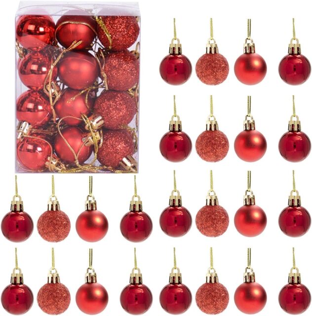 30mm/24Pcs Christmas Baubles Shatterproof Red,Tree Decorations