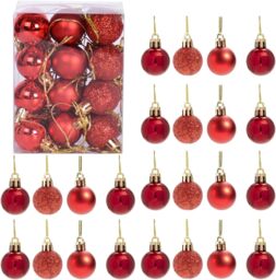 30mm/24Pcs Christmas Baubles Shatterproof Red,Tree Decorations