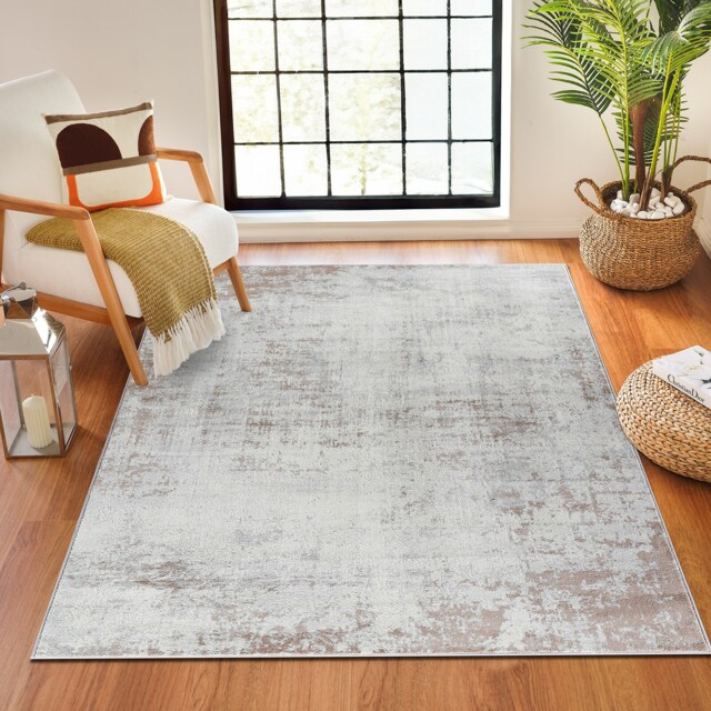 LIVABLISS Floransa-Abstract Modern Marble Rug 200 x 275 cm Beige Grey Off-White