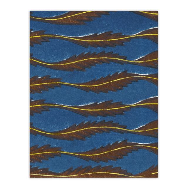 "Vintage Pattern Feathers on Blue Japanese Wall Art Print Korin 24x32"""