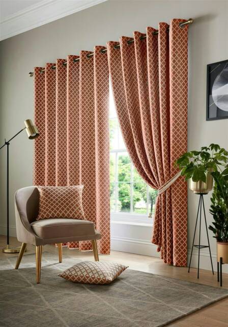 Wold Ring Top Lined Curtains - 117cm x 137cm - Orange