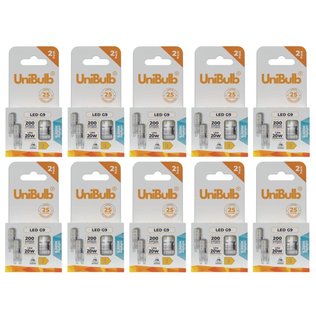 UniBulb LED G9 200lm 1.8W (Replaces 20W) 6500K (Daylight) Capsule Light Bulb - Pack of 20