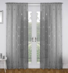 "Birch Grey Metallic Tree Print Linen-Look Voile Panel - Pair 140 x 122cm (55x48"")"