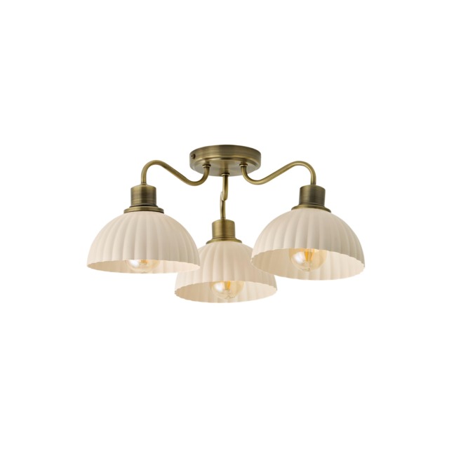 ValueLights Bourton Gold 3 Arm Ceiling Light Ribbed Dome Shades and Bulbs