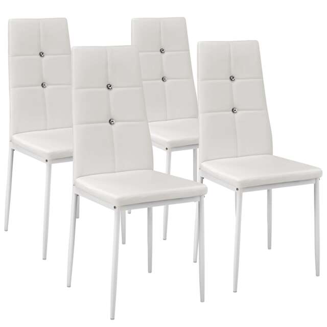 Dining Chair Set - high backrest, slim steel legs & rhinestone highlights White white 4