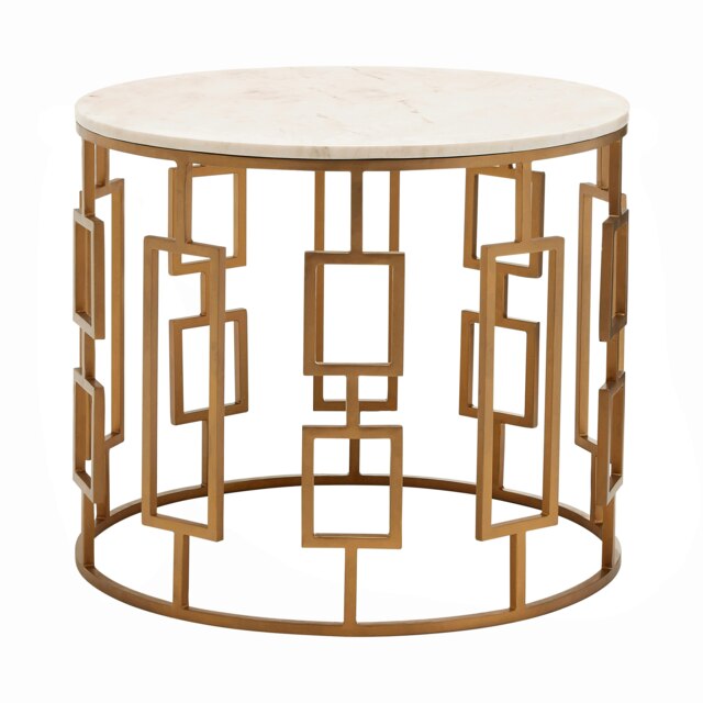 Shalimar White Marble Top Side Table with Gold Finish Base Gold