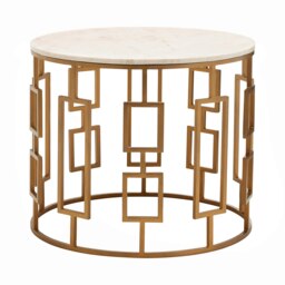 Shalimar White Marble Top Side Table with Gold Finish Base Gold