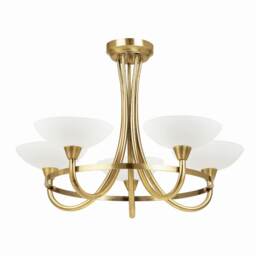 Cagney 5 Light Semi Flush Multi Arm Ceiling Light Antique Brass, White Glass, G9