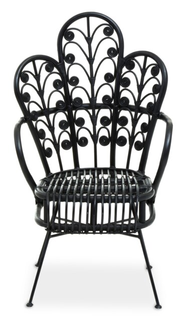 Interiors by Premier Black Natural Rattan Scalloped Back Chair, High Back Rattan Lounge Chair, Outdoor Rattan Chair for Garden Black