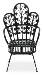 Interiors by Premier Black Natural Rattan Scalloped Back Chair, High Back Rattan Lounge Chair, Outdoor Rattan Chair for Garden Black