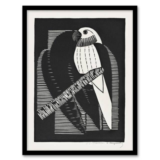 "Stylised Parakeet Birds Samuel J De Mesquita Framed Wall Art Print 12X16"""