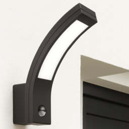 CGC Lighting PARIS Grey LED Curved Outdoor Wall Light with Motion Sensor Multi Grey / silver Height: 25.5 cm, Width: 6.6 cm, Depth: 18.7 cm