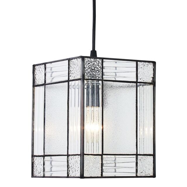 Clear Glass Tiffany Easy Fit Pendant Shade with Square and Rectangular Panels Clear Transparent 1