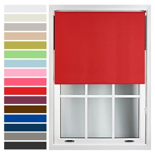 FURNISHED Roller Blind Made to Measure Blackout Fabric with Metal Fittings Easy Fit Red Red (W) 90cm x (L) 165cm