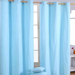 Homescapes Plain Blue Cotton Eyelet Curtains - 117 x 137 cm Blue Blue (W) 117cm x (L) 137cm