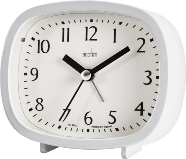 Acctim Hilda Analogue Alarm Clock Non Ticking Sweep Crescendo Alarm Backlight Contemporary White White