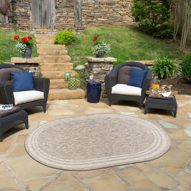 LIVABLISS Eagean-Modern In- & Outdoor Oval Rug 160 x 220 cm Grey Beige Taupe