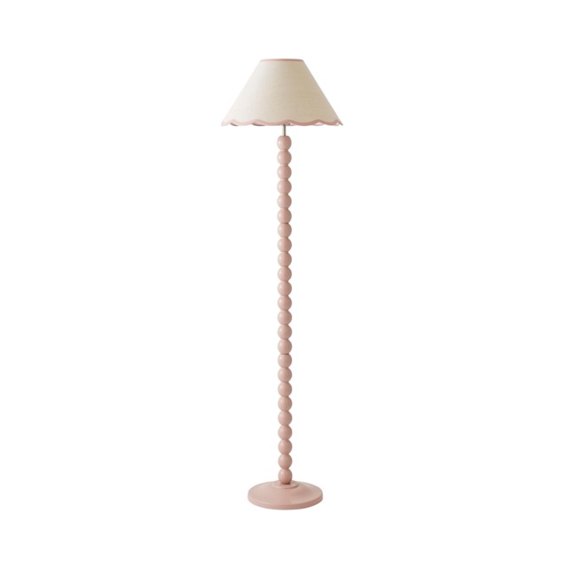 ValueLights Bobbles Rose Pink Floor Lamp Pink Trim Scallop Shade and Bulb