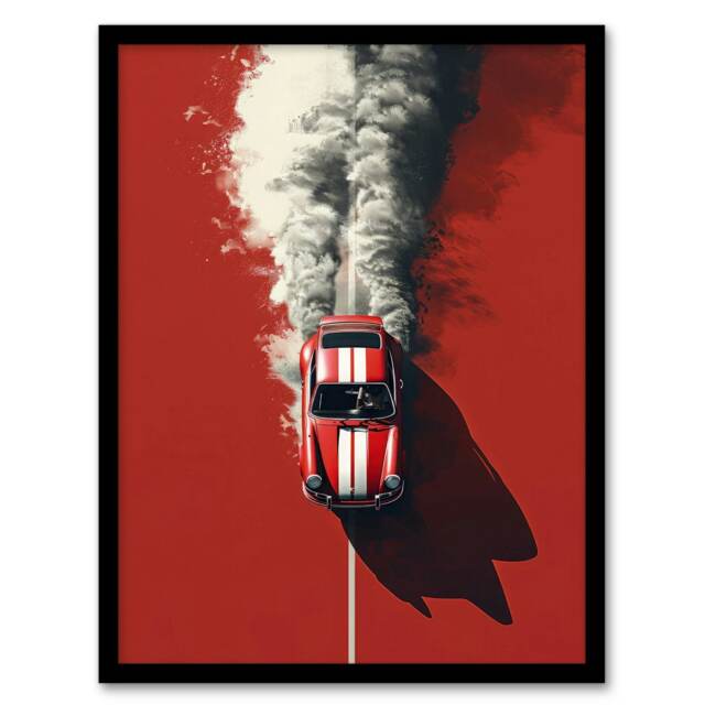 Red Luxury Car Motorsport Road Race Dad Man cave Gift Black Framed Wall Art Print A4