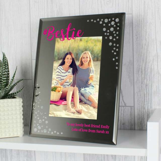 Personalised Bestie 6x4 Diamante Glass Photo Frame Silver One Size