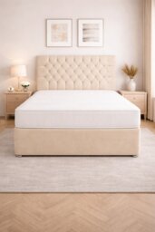 Cream Naples 4FT Small Double Divan Bed Set with Memory Mattress and Headboard No Drawers
