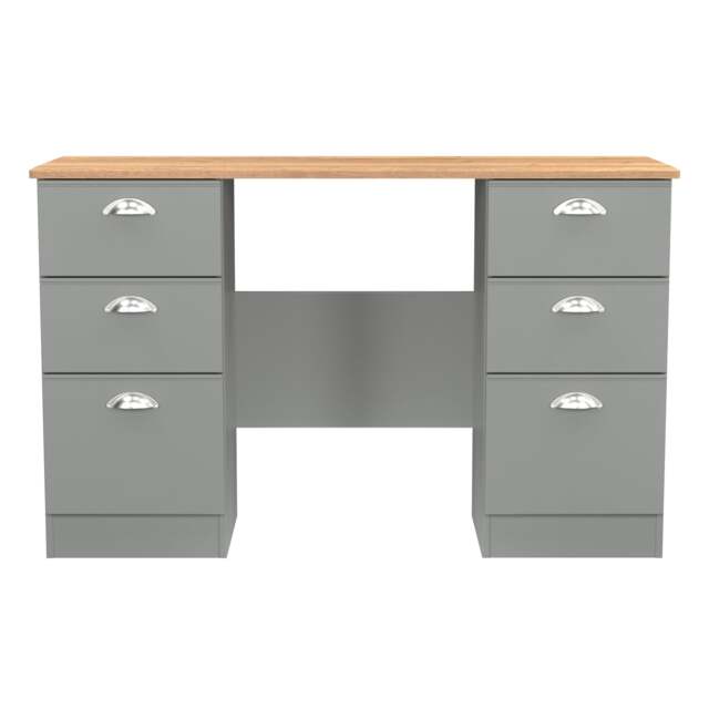 Albert 6 Drawer Kneehole Desk in Dusk Grey & Riviera Oak (Ready Assembled) Grey Dusk Grey & Riviera Oak