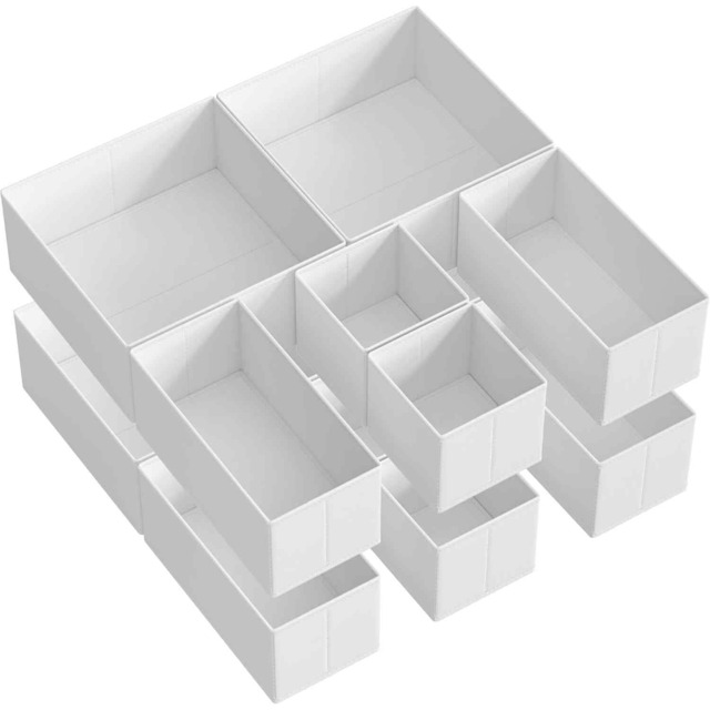 12 Foldable Drawer Storage Boxes, Fabric Dresser Organisers for Socks, Underwear and Scarves, Cloud White
