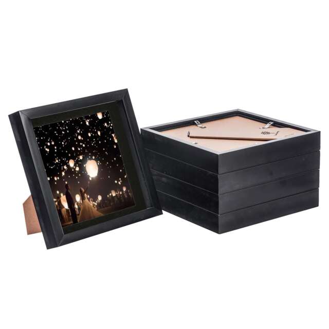 "Nicola Spring 8 x 8"" Photo Frames - Black/Black Mount - 3D Picture Frame Box Portrait Display Case (22.5 x 22.5cm) Set of 5"