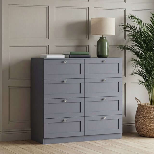 Vida Designs Altino Grey 8 Drawer Chest Storage Unit - H: 99cm x W: 100cm x D: 36cm