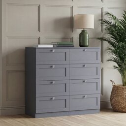 Vida Designs Altino Grey 8 Drawer Chest Storage Unit - H: 99cm x W: 100cm x D: 36cm