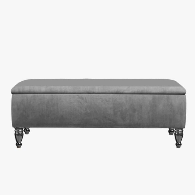 Lisbon Plain 137cm Ottoman Storage Bench - Plush Velvet Shoe Bench - Grey Upholstery Footstool with Storage
