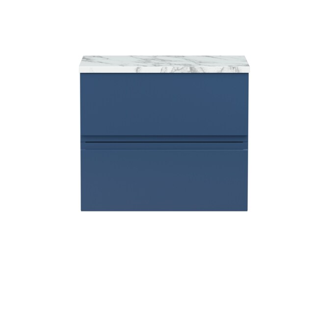 Balterley Mavesyn Contemporary 2 Drawer Wall Hung Vanity Unit with Laminate Worktop, Dark Blue, 600mm
