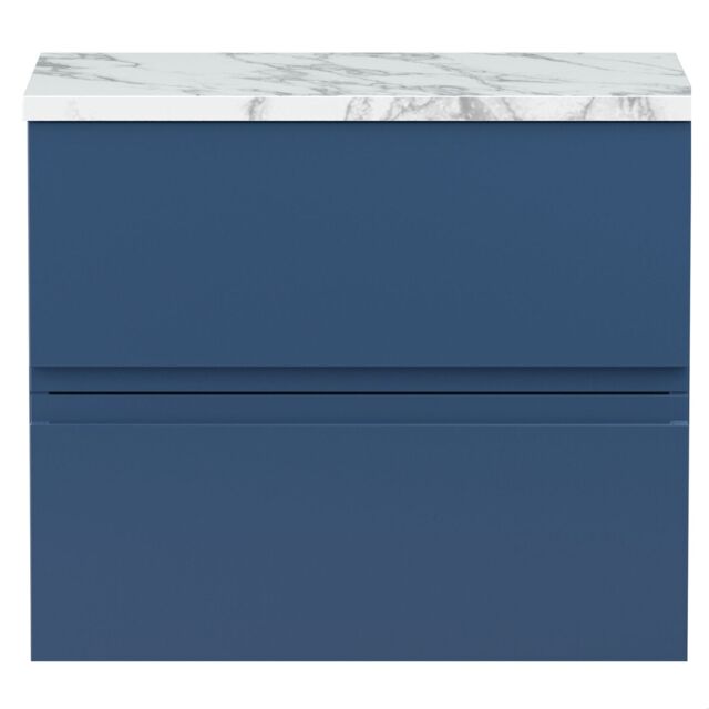 Balterley Mavesyn Contemporary 2 Drawer Wall Hung Vanity Unit with Laminate Worktop, Dark Blue, 600mm