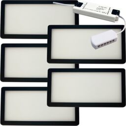 5 Pack of Matt Black Ultra-Slim LED Under Cabinet Kitchen Lighting with Driver Kit - Warm White Glow