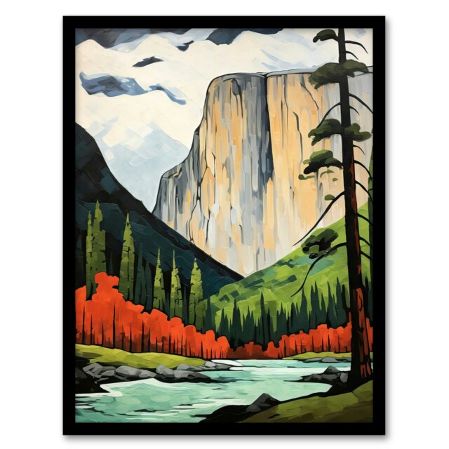 El Capitan Autumn Colours Striking Landmark Black Framed Wall Art Print A4