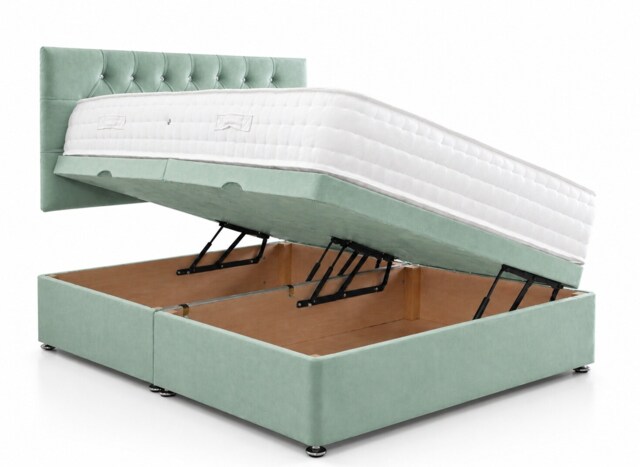 Side Lift 6ft Superking Duck Egg Plush Ottoman Bed With Headboard and Mattress
