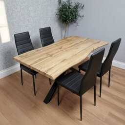 Dining Set Of 4 Dining Table Set with 4 black Faux Leather Chairs Dining Room Furniture