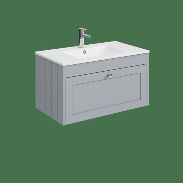 Balterley Wall Hung 1 Drawer Unit with Minimalist Basin 1 Tap Hole Grey 431 x 800 x 453mm