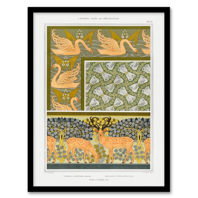 Maurice Pillard Verneuil Framed Wall Art Swans Butterflies and Deer Patterns