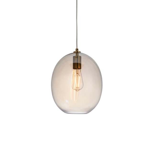 Kelda Oval Dome Pendant Ceiling Light Satin Brass Plate, Champagne Lustre Glass, 1x E27