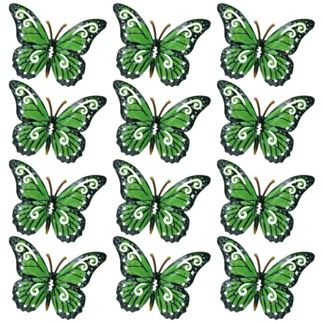 Set of 12 Green Small Metal Butterflies Garden/Home Wall Art Ornament
