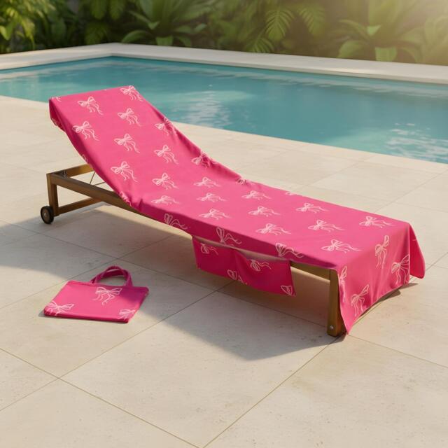 OHS Bows Beach Towel with Bag Quick Dry Absorbent Travel Spa Pink Hot Pink One size