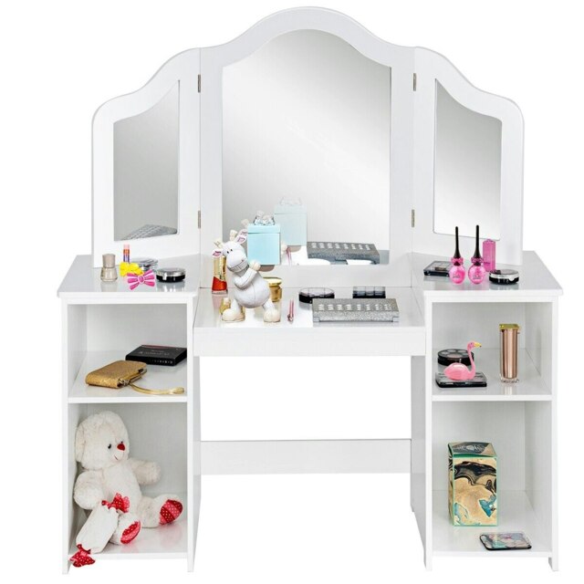 COSTWAY 2 In 1 Kids Vanity Table Dressing Table Set White