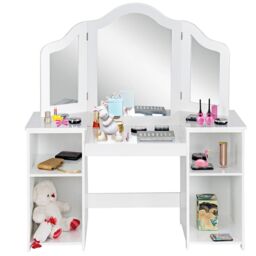 COSTWAY 2 In 1 Kids Vanity Table Dressing Table Set White