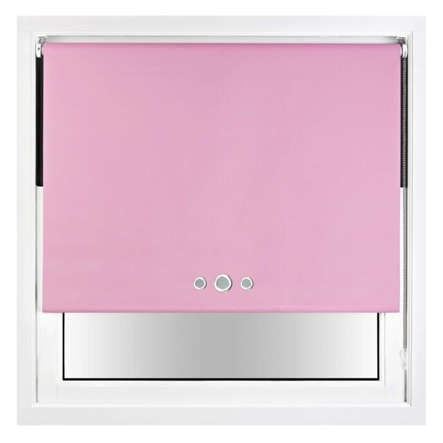 FURNISHED Blackout Roller Blind with Triple Eyelets & Metal Fittings Pink Pink (W) 60cm x (L) 165cm
