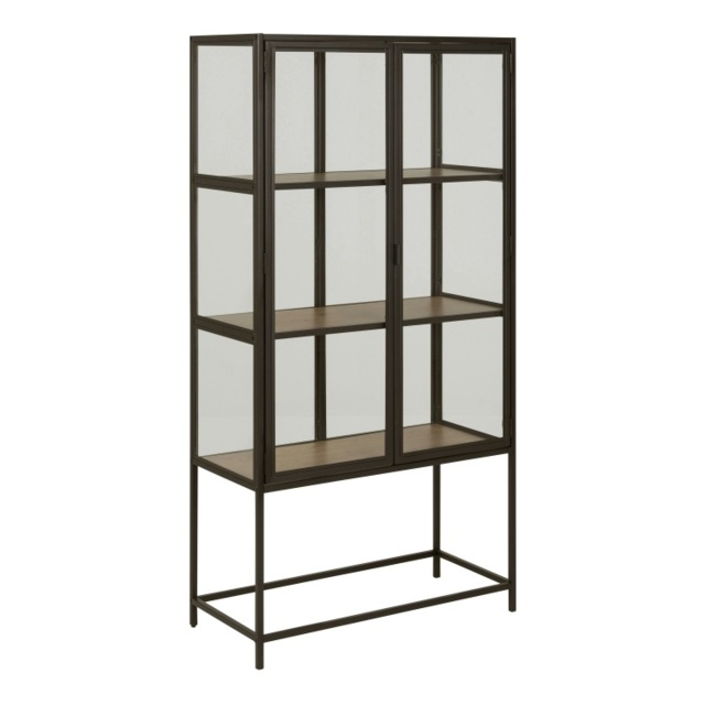 Seaford 2 Glass Door Display Cabinet In Black & Oak