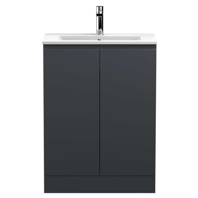 Balterley Mavesyn Contemporary 2 Door Floor Standing Vanity Unit with Minimalist Basin, Dark Grey, 600mm