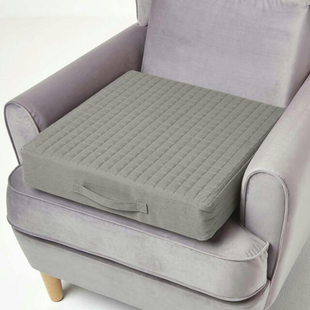Homescapes Grey Cotton Orthopaedic Foam Armchair Booster Cushion Grey Charcoal Grey 50 x 50 x 10 cm