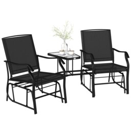Outsunny Double Glider Companion Rocking Chairs Loveseat Garden Table Black Black Black